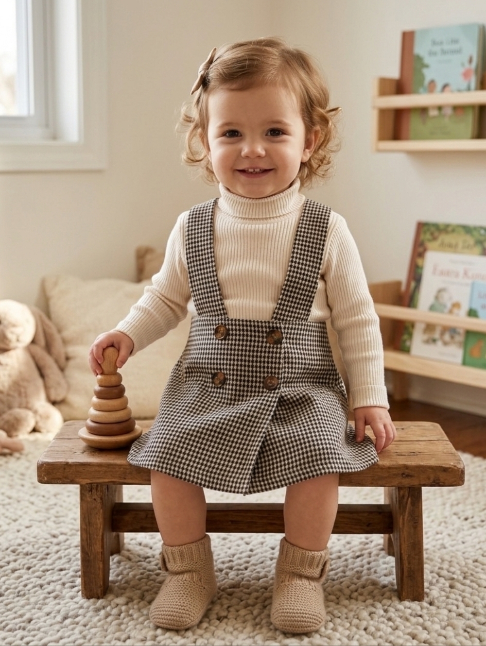 Toddler Girl SHEIN Brown & Tan Gingham Pinafore Dress 18-24M